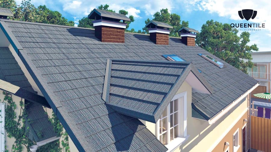 A roof finished in QUEENTILE SHAKE
