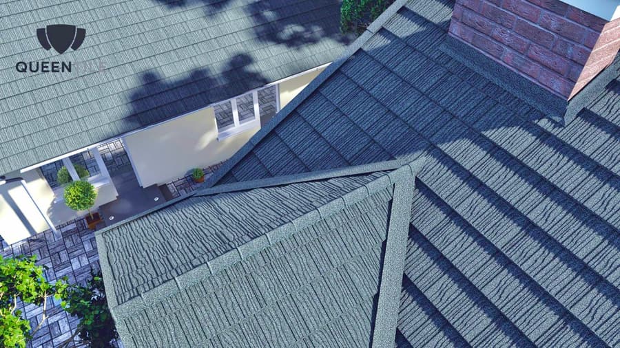 A roof finished in QUEENTILE SHAKE